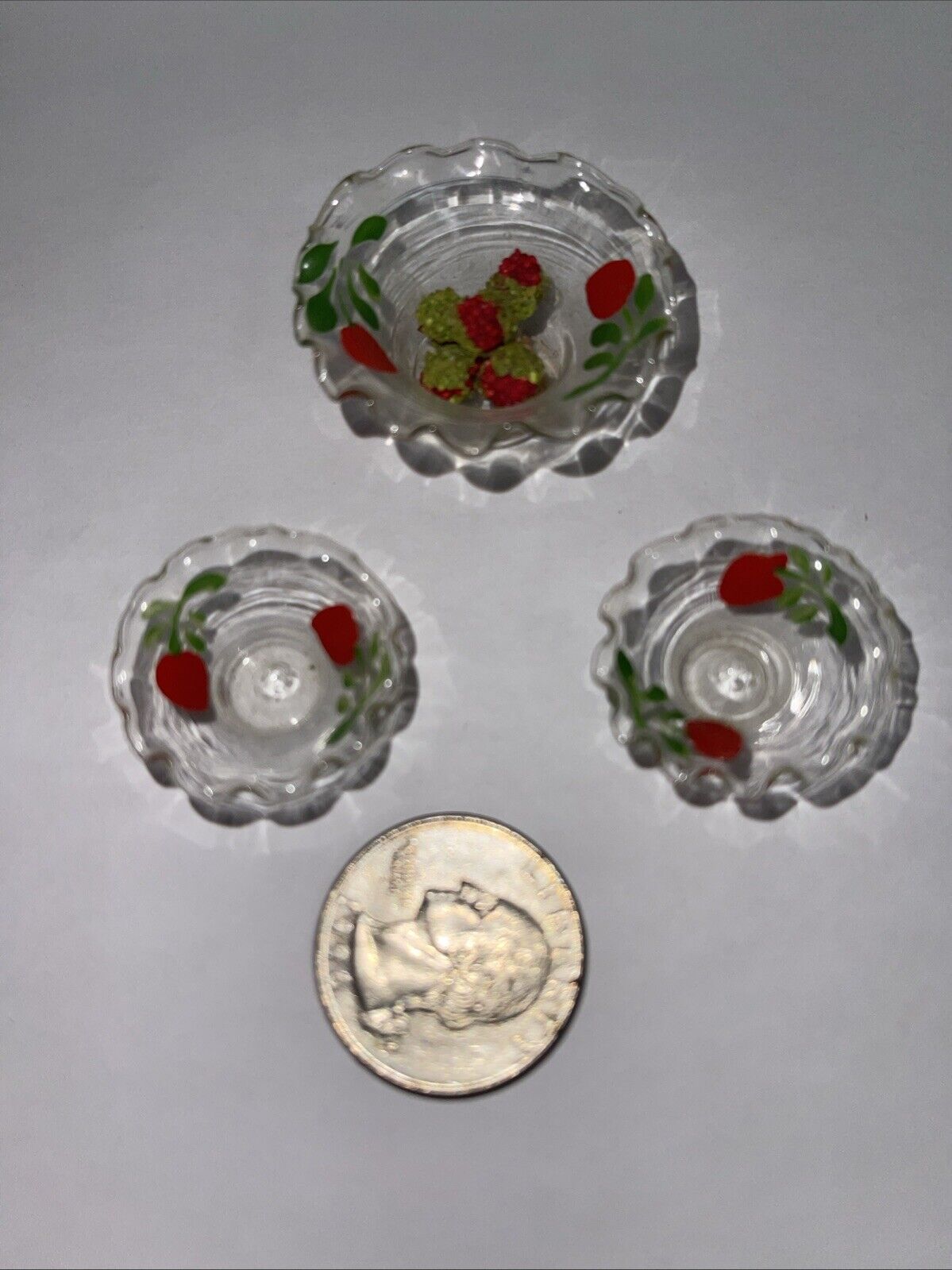 Antique Miniature Dollhouse Glass Bowl Lot 3 & US ZONE  Decanter & 5 Cups