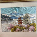 Vintage Silk Embroidered picture Japanese Landscape frame