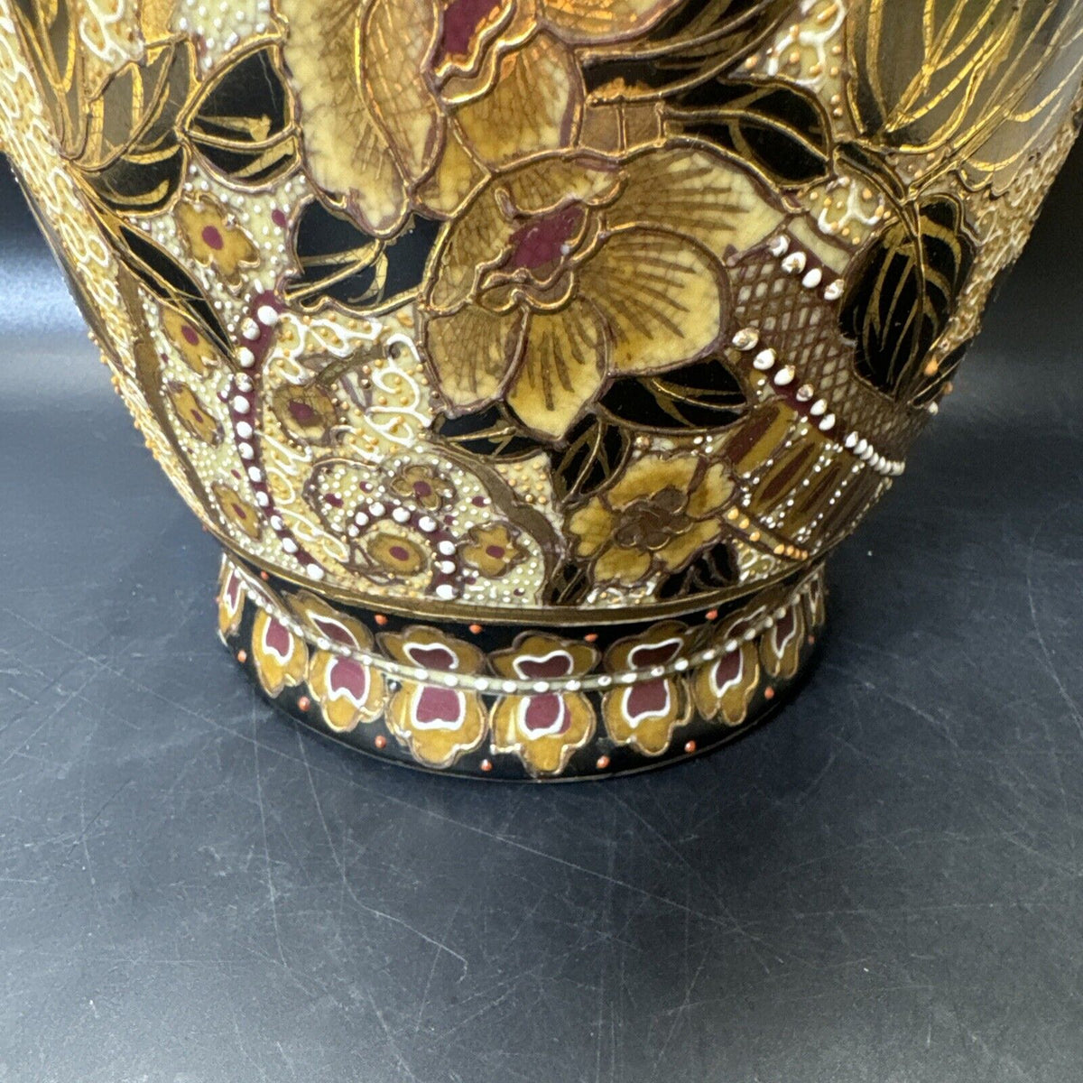 Beautiful Vintage Large Chinese Vase 12” Gold Brown Floral Textured