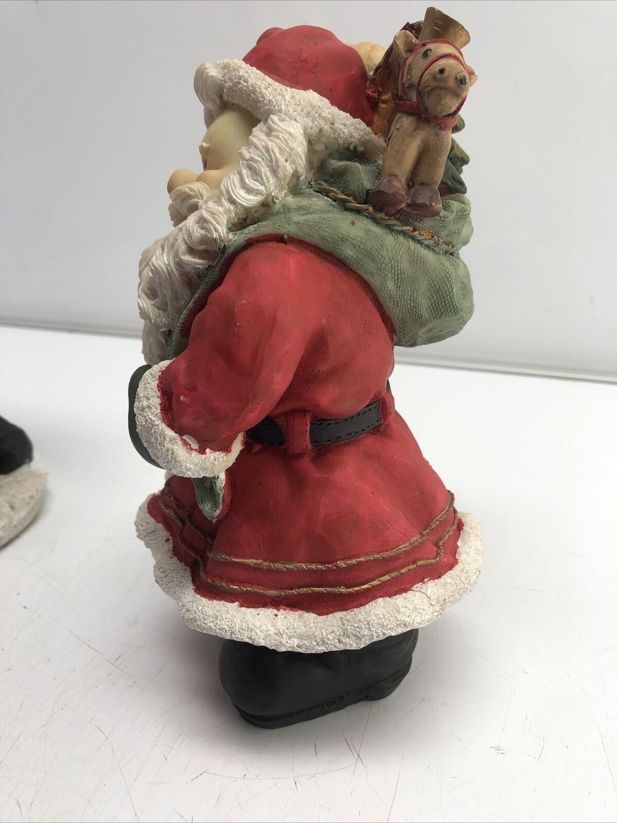 12", 8” Resin Jolly Santa Claus Figurine Holding Teddy Bear With Toys 2Set