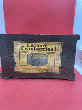 Vintage Wood Crate Eatmor Cranberries Paper Label Banner Brand Advertising 16" W