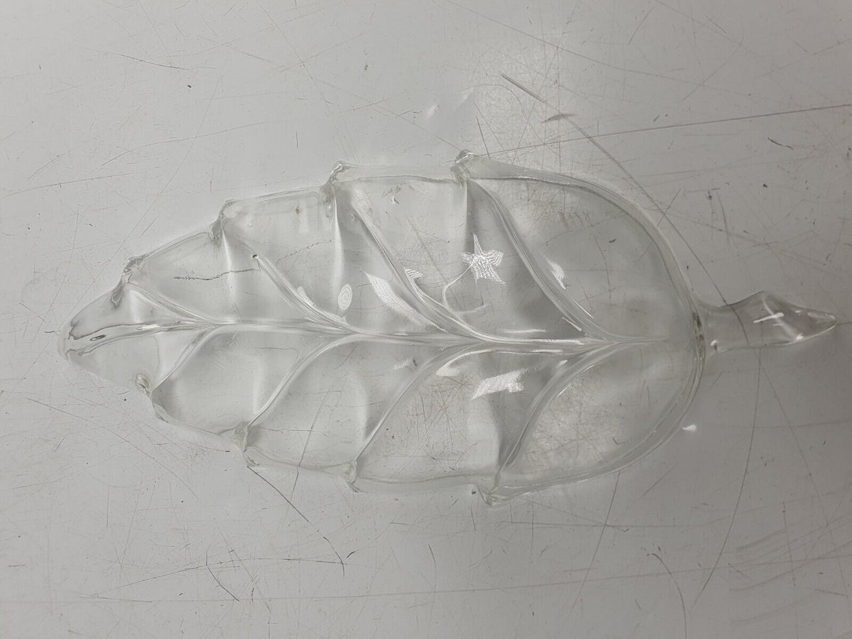 Vintage Set Of 3 Leaf Shaped Clear Glass Relish 
