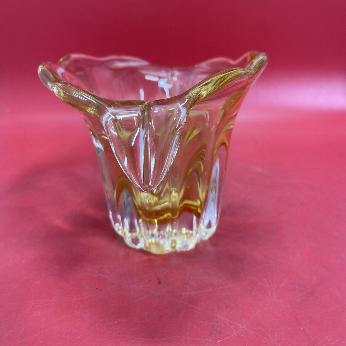 Hand Blown Murano Style Yellow Amber Art Glass Vase