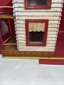 Vintage wooden dollhouse, two-story. Windows - red, removable roof