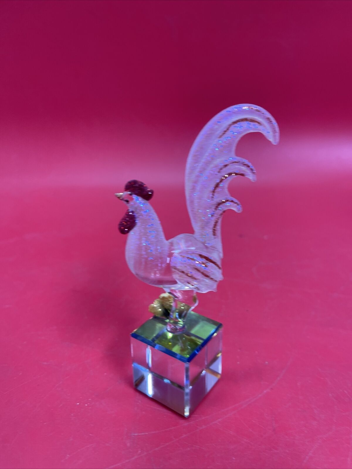 Vintage collectible transparent Rooster figurine