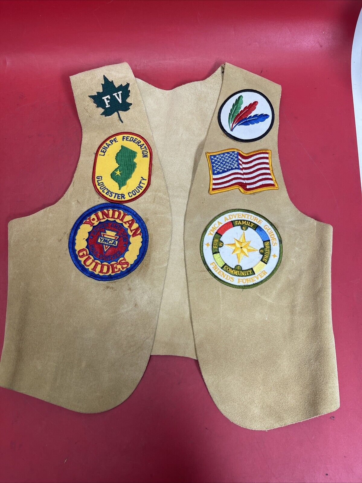 Vintage 90s YMCA Indian Guides Adult Leather Vest Patches