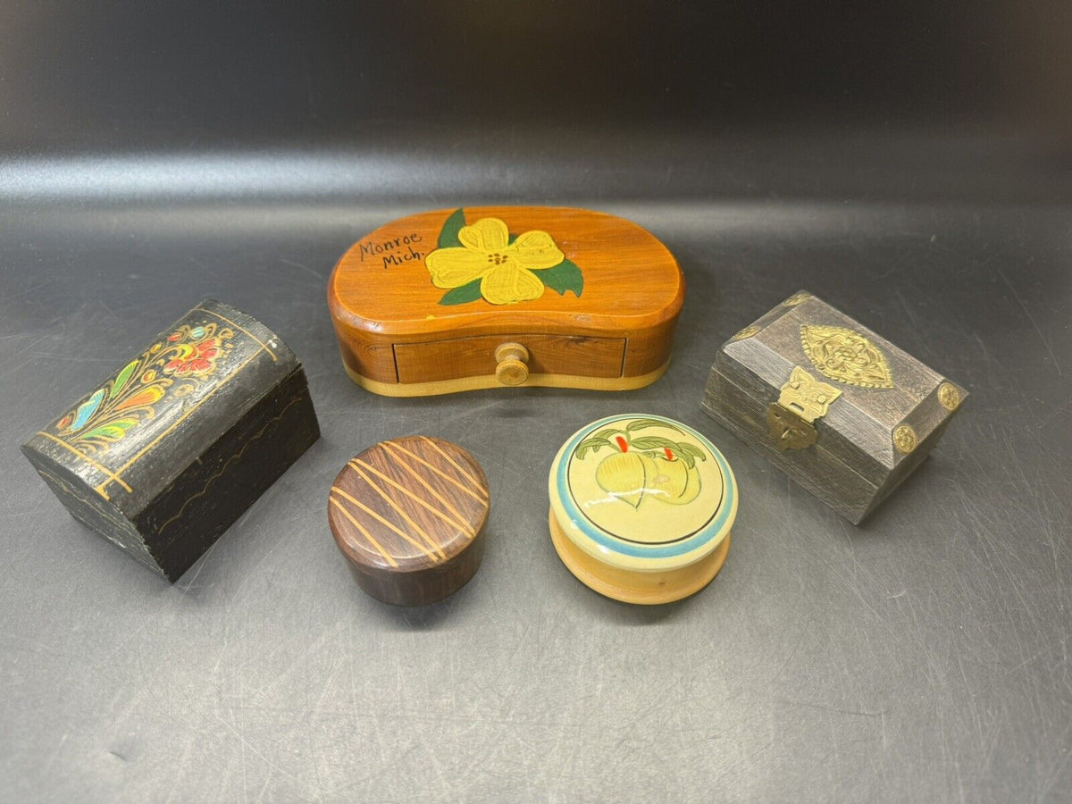 Vintage Wooden Jewelry Boxes/ Lot Of 5