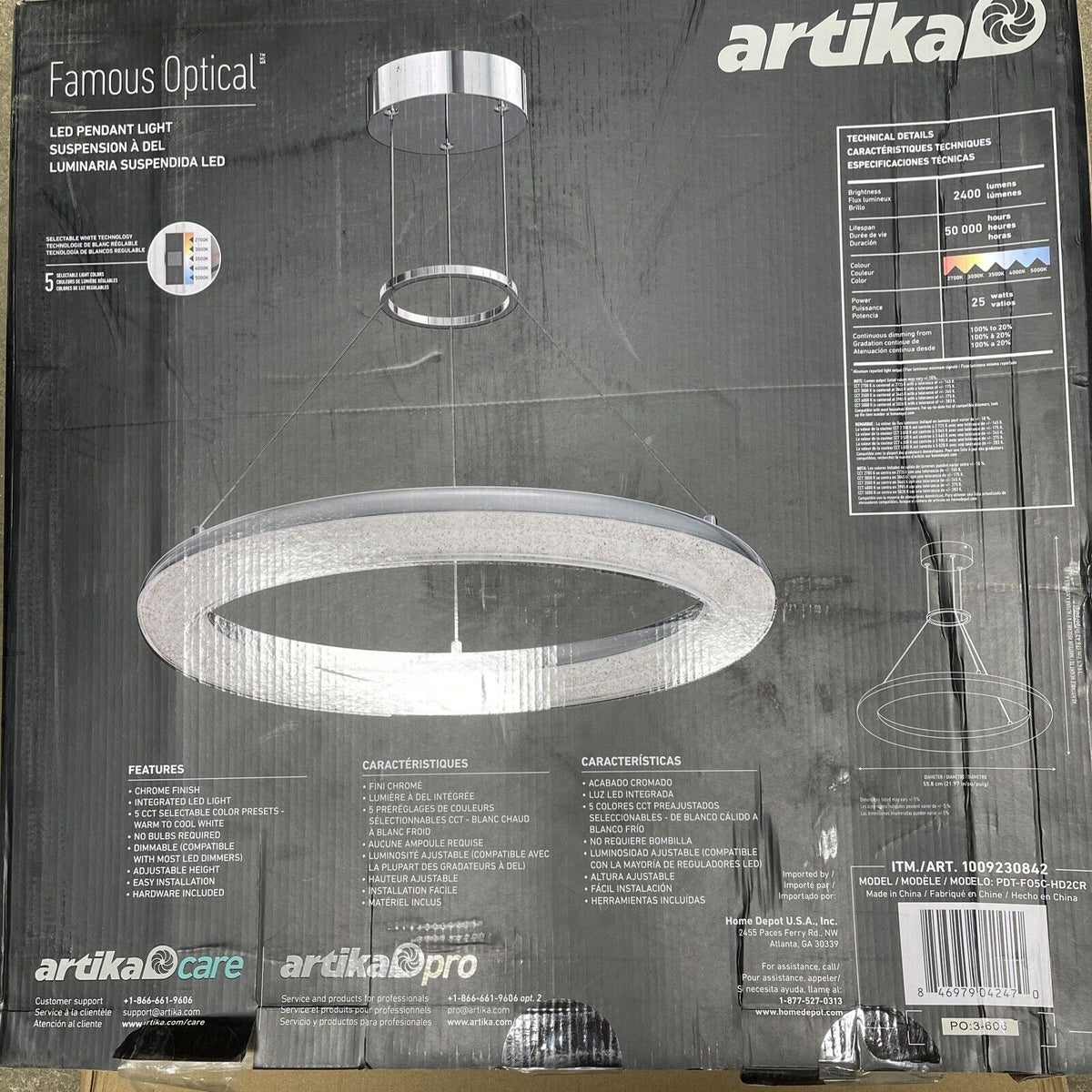 Artika Famous Optica 1 Light Chrome Modern LED Pendant Light 1009230842