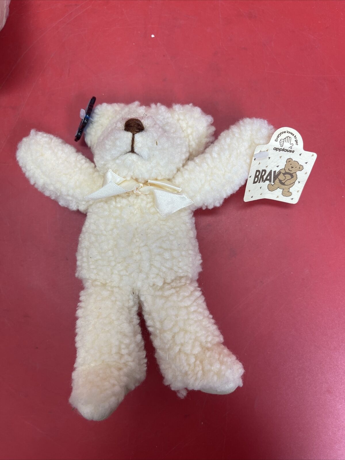 VINTAGE 86 APPLAUSE Bravo Series "Waffles" TEDDY BEAR Cream White With Bow Lot 2