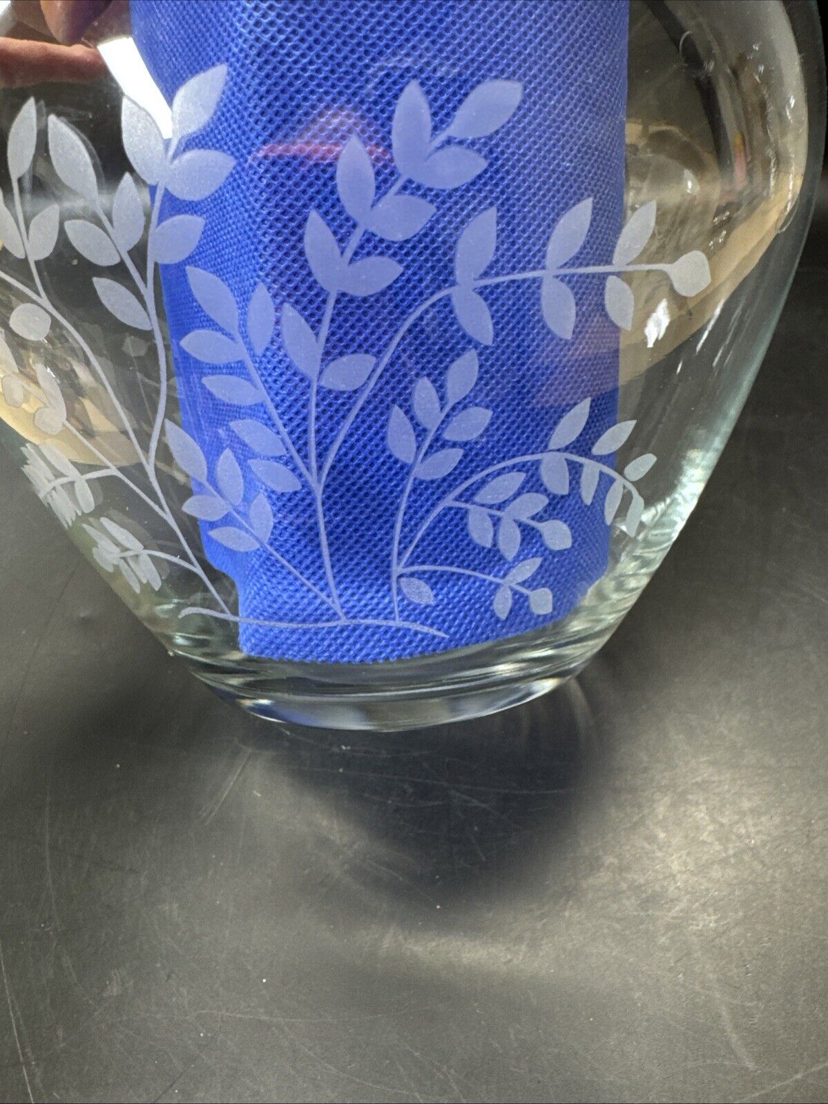 Vintage Glass Vase With Flowers 6.5” Tall