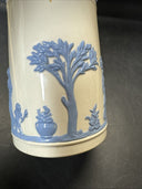 WEDGWOOD Embossed Queen’s Ware BLUE ON CREAM SMALL TROJAN JUG 5.5”