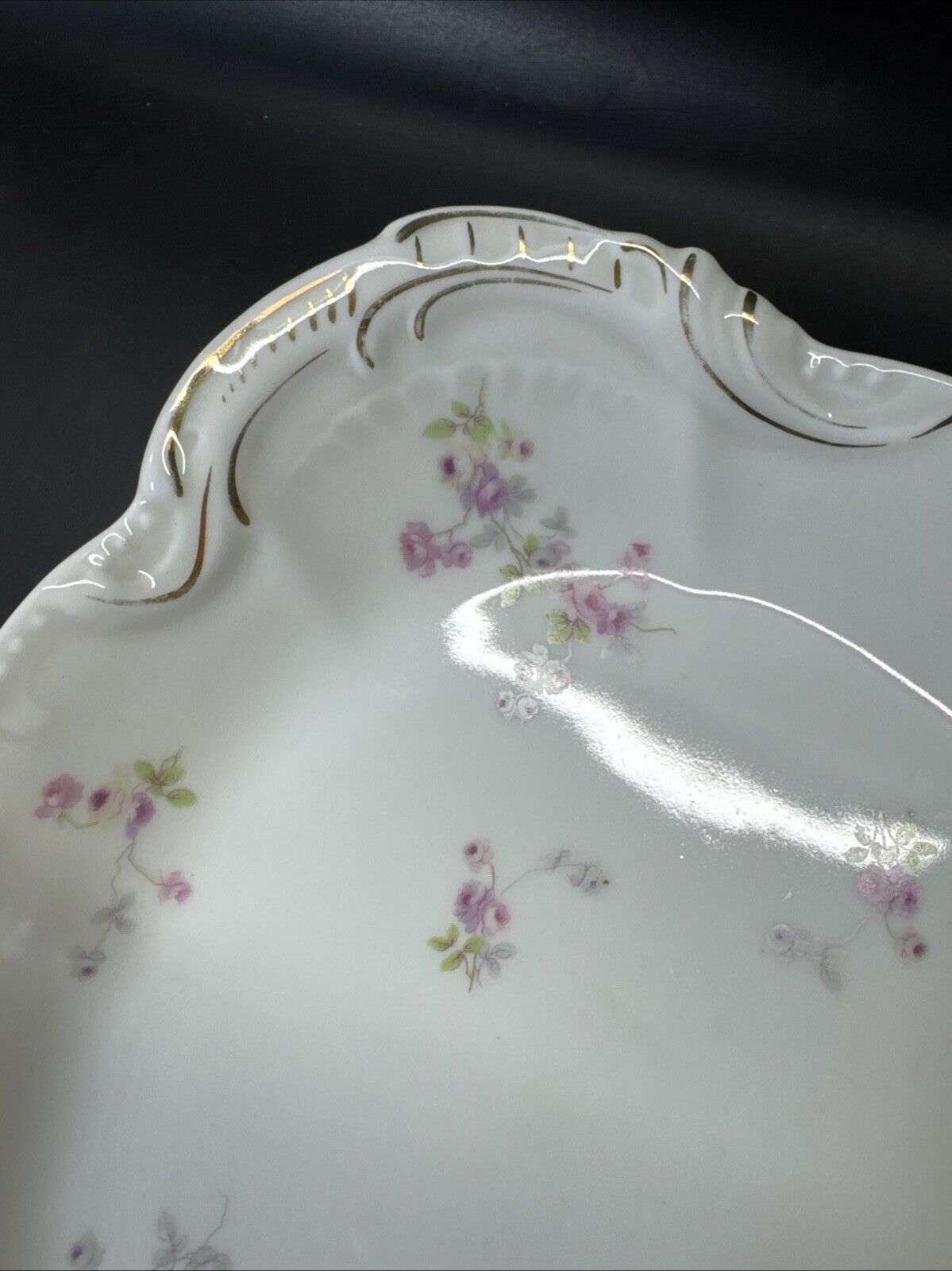 Bassett Limoges Serving Platter Oval White Pink Roses 16”/ Austria