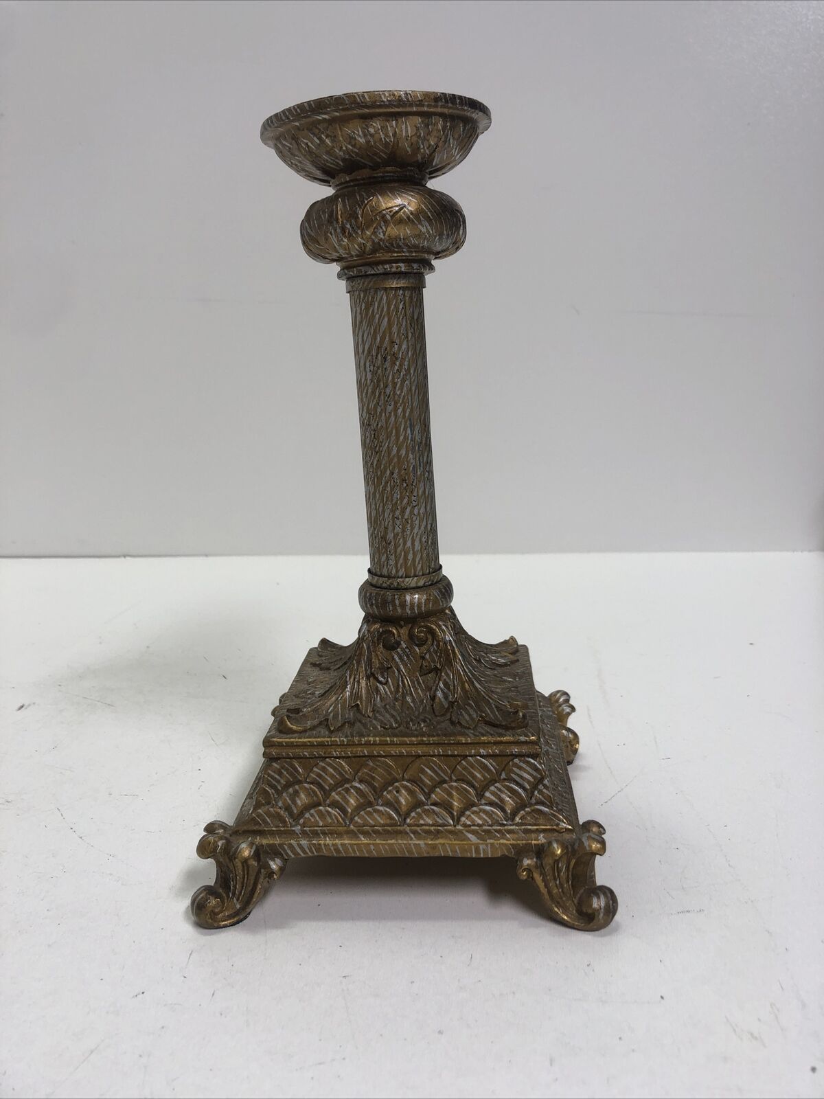 Pillar Candle Holder Resin Marble Ornate Column Base 10" Retro Home Decor