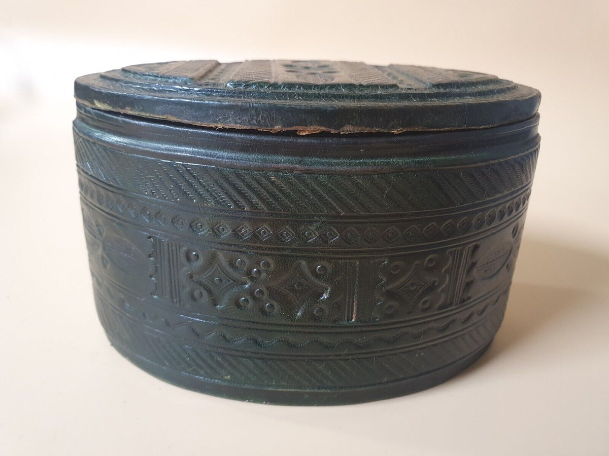 Vintage Leather Over Wood Oval Box 5.25"×3.5"