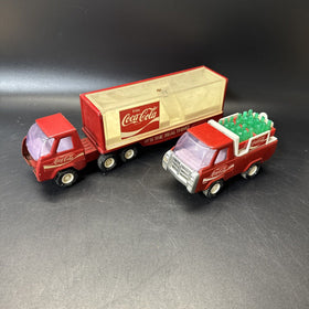 Vintage Buddy L Coca Cola Delivery Trucks,  Tractor Trailer Red Metal Coke Bottl