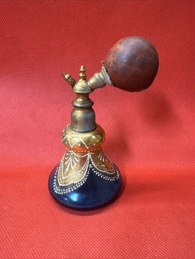 Vintage Perfume Bottle With Gold And Blue Glass/ Decor