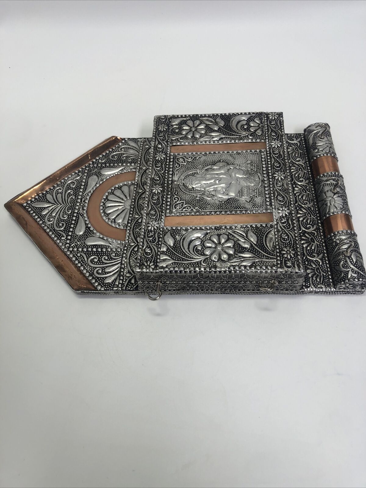 Hammered Metal Hanging Key Case w/ Elephant God Ganesh