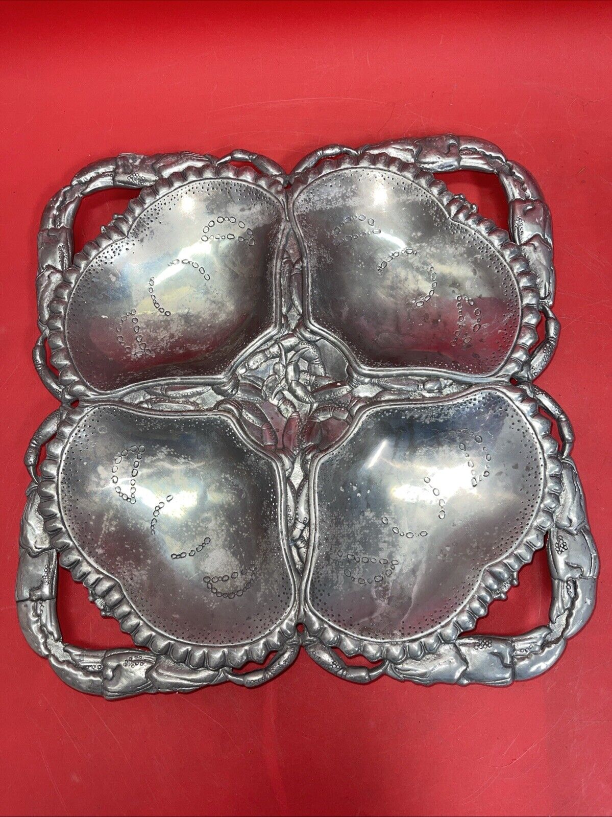 Arthur Court Crab Serving Platter Tray 4 Sections Aluminum Dated 1997