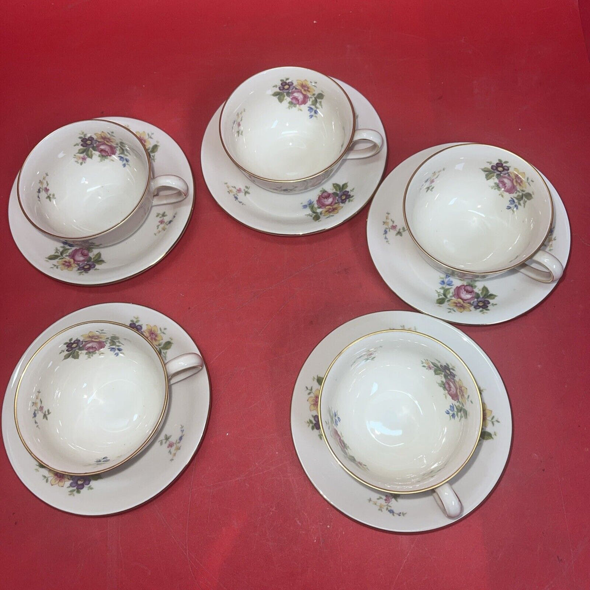 Vintage Johann Haviland Bavaria Germany 5 Cup, 5 Saucer & Sauce boat, Sugar bowl