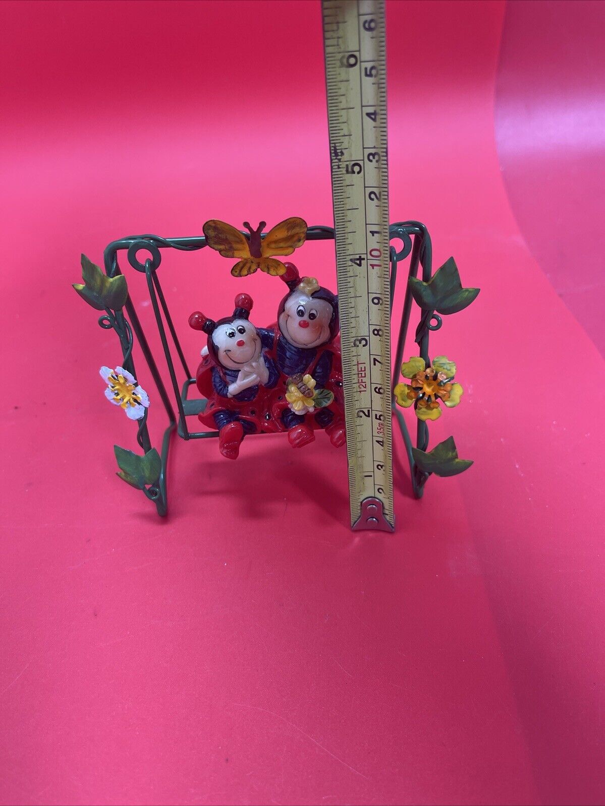 Vintage Animated Lady Bugs Working Swing Friends Metal Rod Figurine Trinket Deco