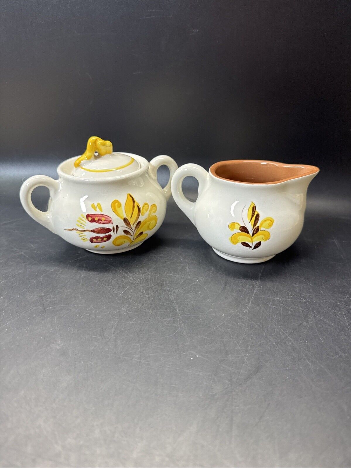 Stangl Pottery Mid Century Autumn Flower Creamer and Covered Sugar Bowl