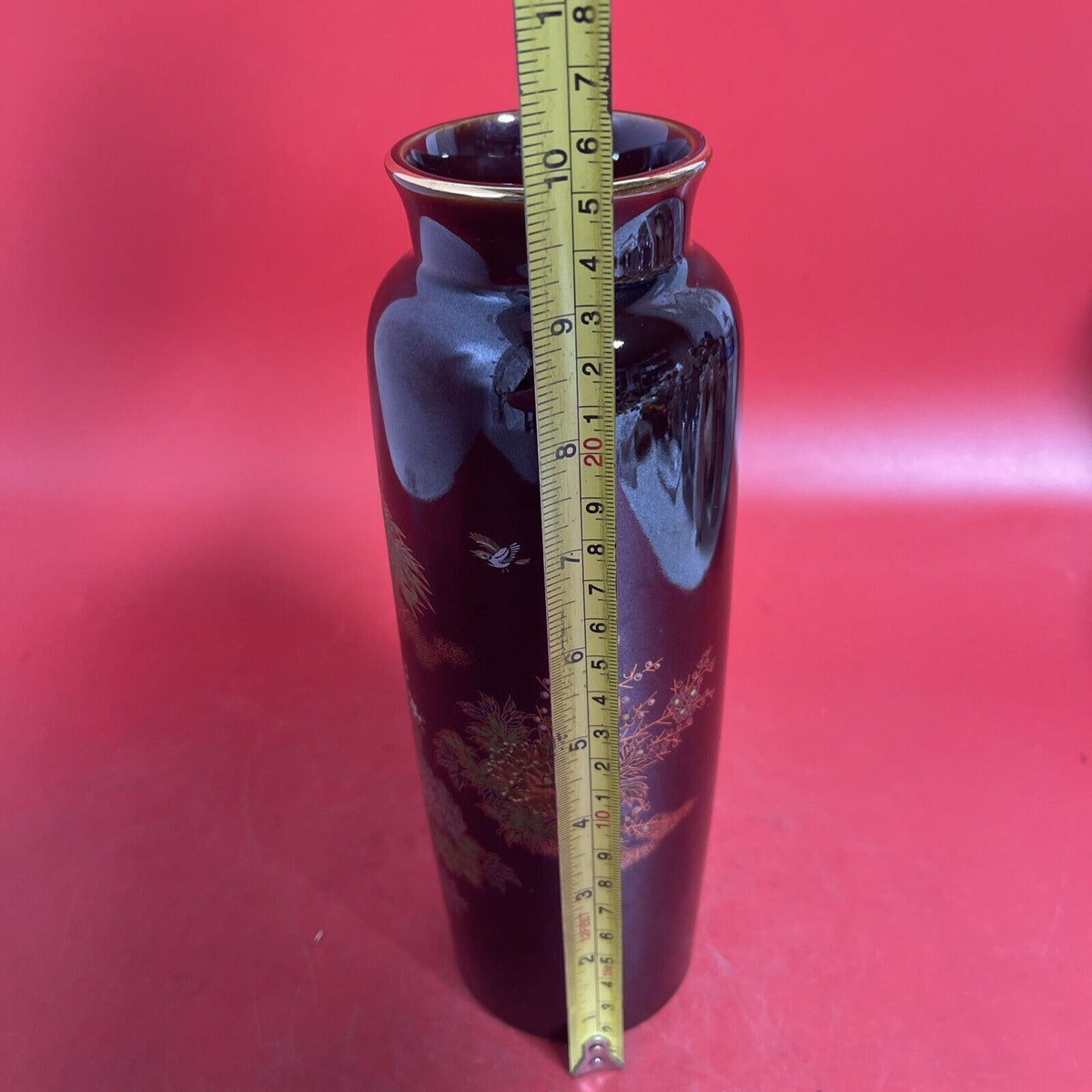 LOVELY LARGE VINTAGE JAPANESE FLORAL AND BAMBOO VASE  10”