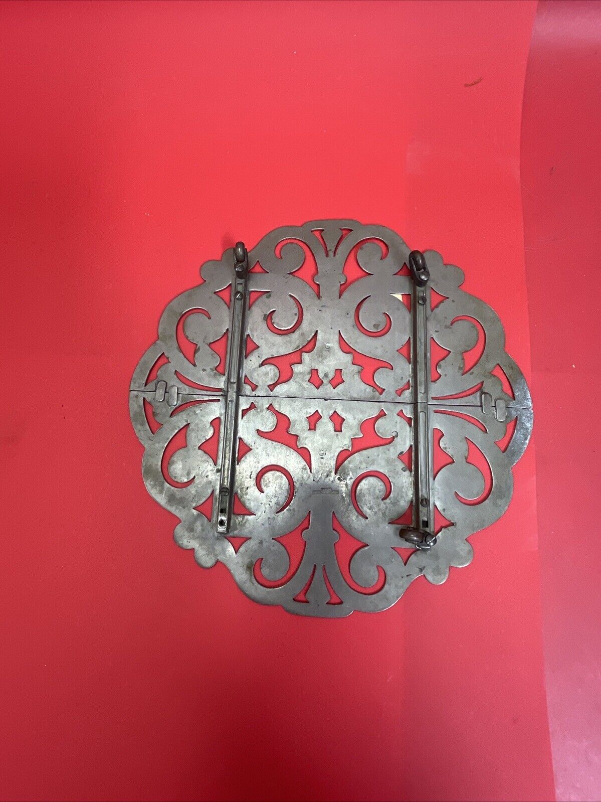Antique Silverplate Expandable Trivet Au Bon Marche' - Paris Ornate Scrollwork