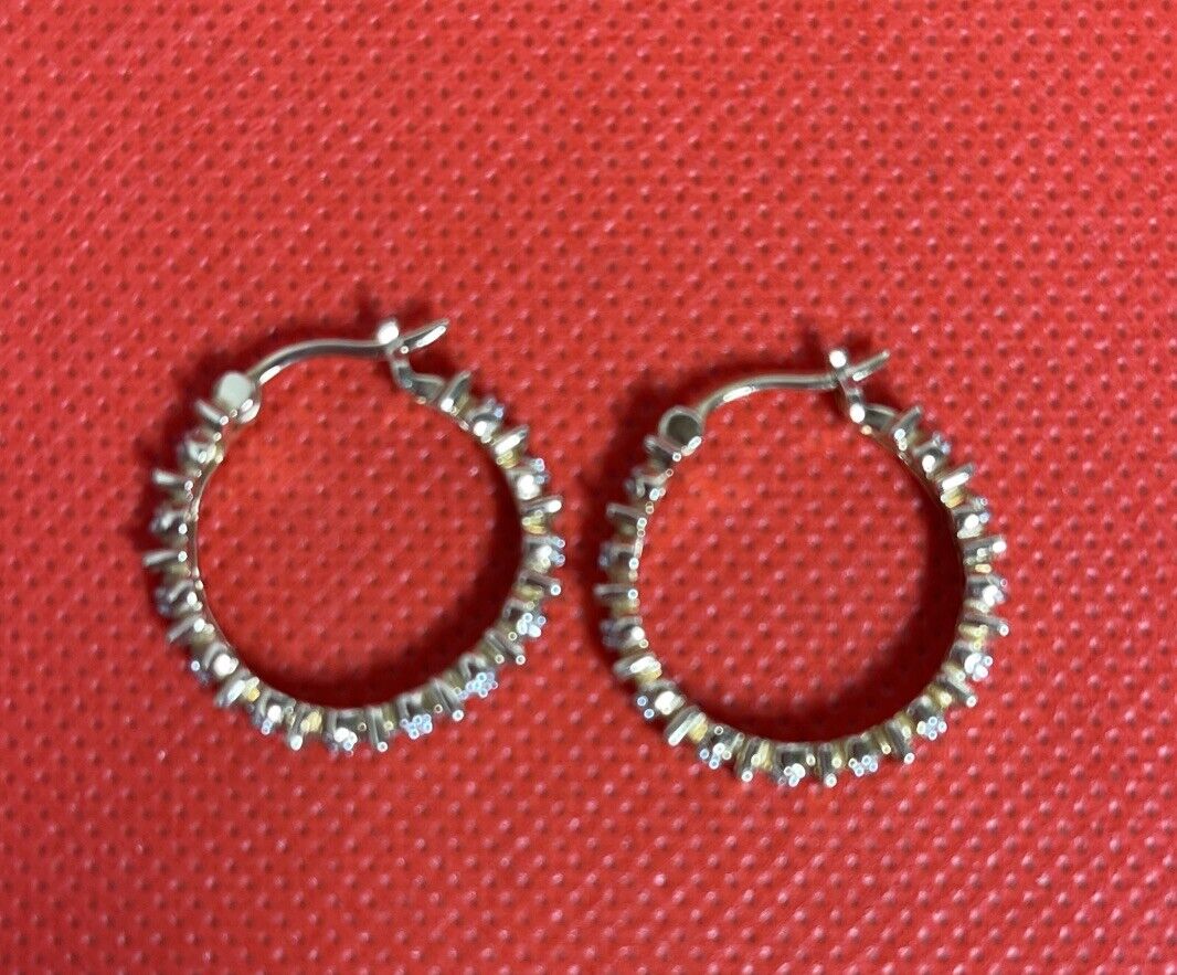 925 Sterling Yellow Silver  Dangle Hoop Earrings (5.1g)