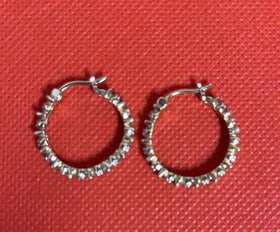 925 Sterling Yellow Silver  Dangle Hoop Earrings (5.1g)