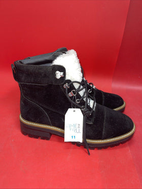 Time And Tru Womens Size 11 Boots Memory Foam Black With White Faux Shearling.