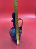Victorian BOHEMIAN BLUE & Amber Handle Hand Blown & Hand Painted Art Glass Cruet