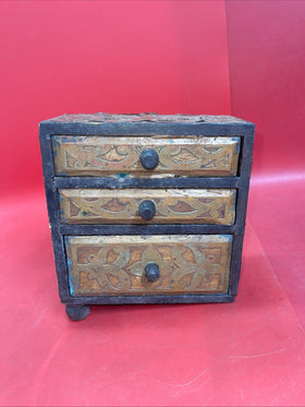 Rare Antique Vintage Wooden Chest with 3 Drawers Handmade for Jewelry