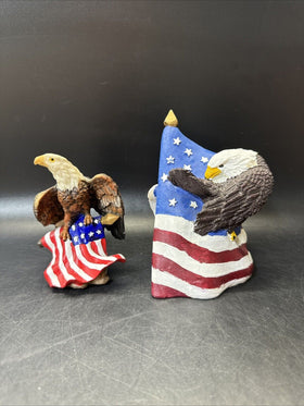 Set of Resting Eagles Figurines On American Flag