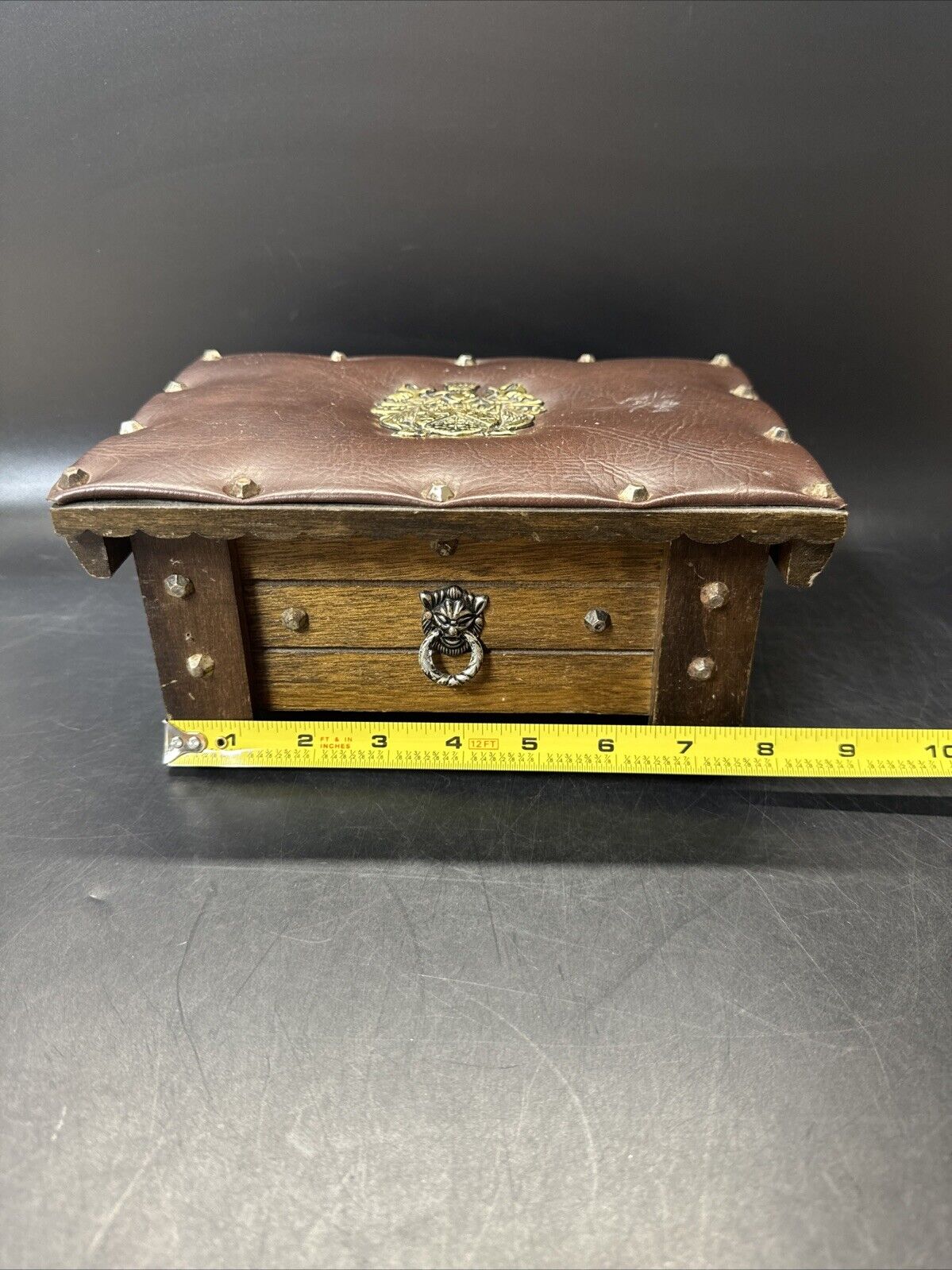 Vtg 60’s Brown Wood Jewelry Trinket Stash Box