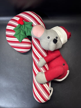 Candy Cane Mouse Plush Decor Ornament Wall Door Hanging 20" Vtg 1980s