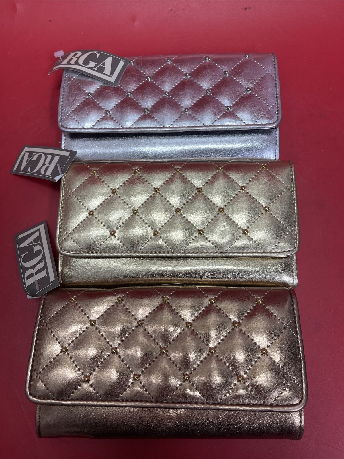 Vintage Roger Gimbel Accessories Quilted Pattern Bifold Long Wallet/Clutch Lot 3