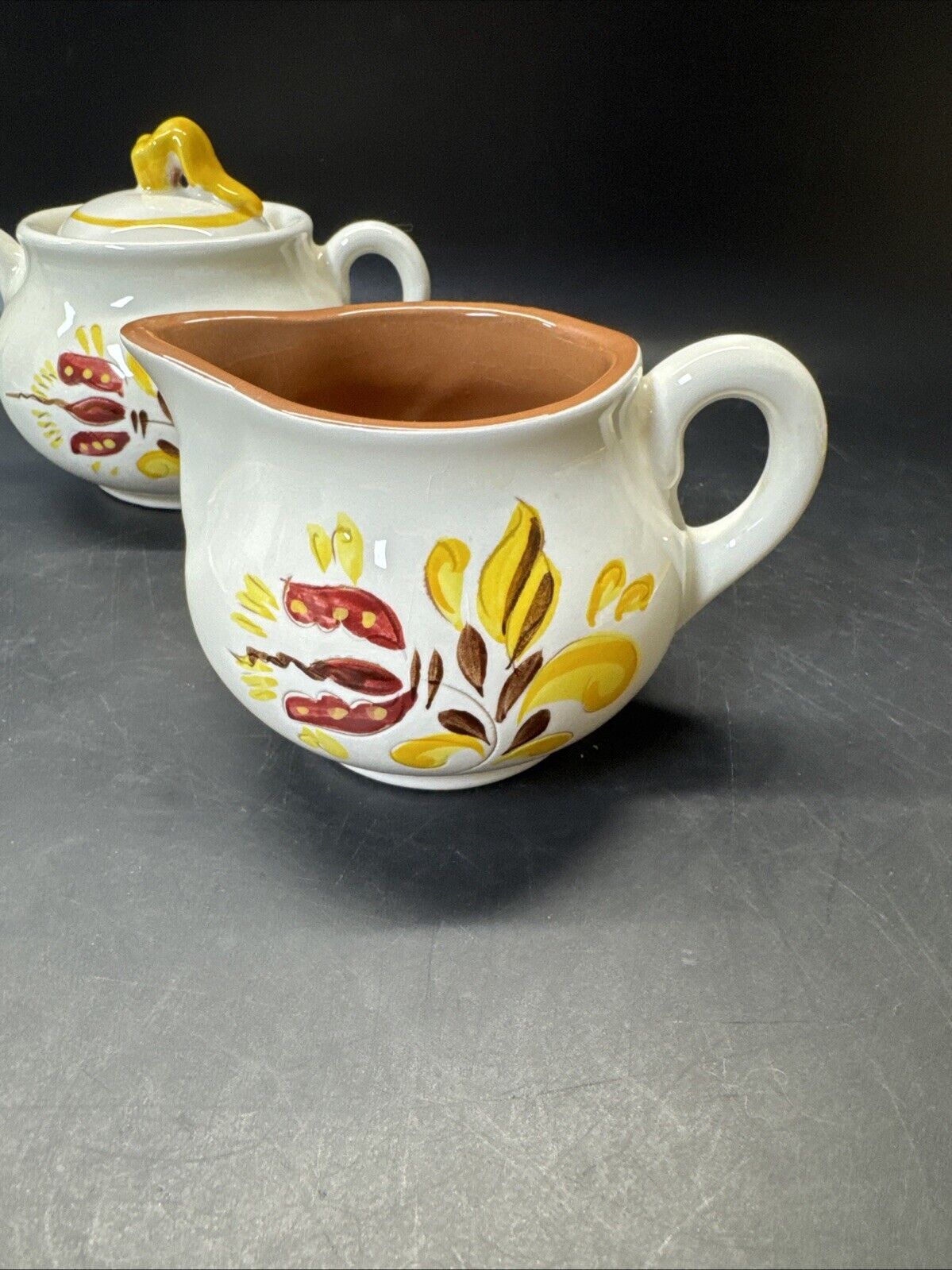 Stangl Pottery Mid Century Autumn Flower Creamer and Covered Sugar Bowl