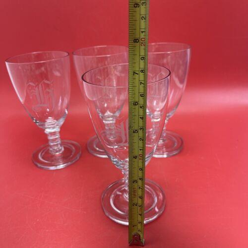 Vintage Etched Clear Glass Footed Tumblers Stemware Set 4