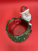 VINTAGE CHRISTMAS SANTA W/LARGE TOY GIFT SACK BAG CERAMIC CANDY DISH PLANTER