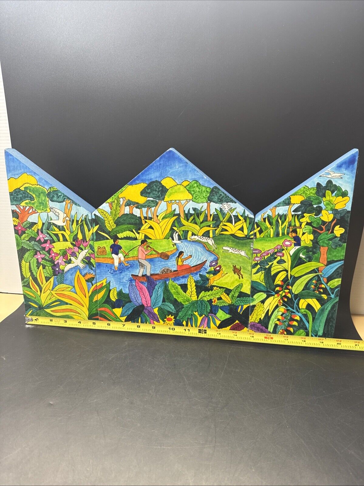 Triptych Acrylic Painting on Wood Abuelo Guarayo