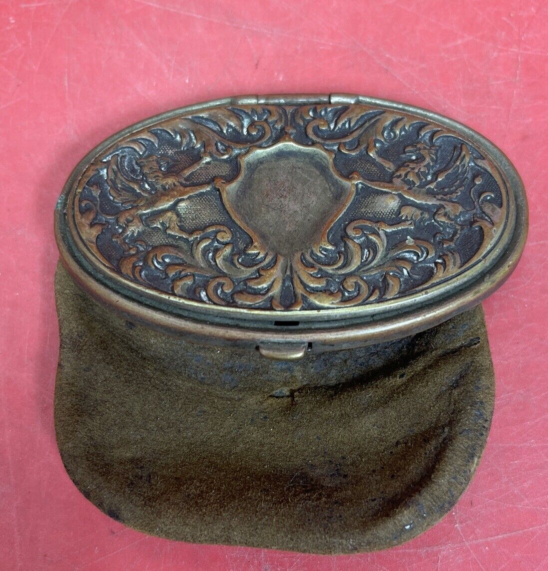 Antique suede wallet in silver and brass in Art Nouveau style
