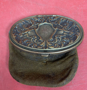 Antique suede wallet in silver and brass in Art Nouveau style
