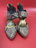 NINE WEST LEATHER SNAKE SKIN PRINT SZ 9  MULE ANKLE STRAP HIGH HEELS STILETTO