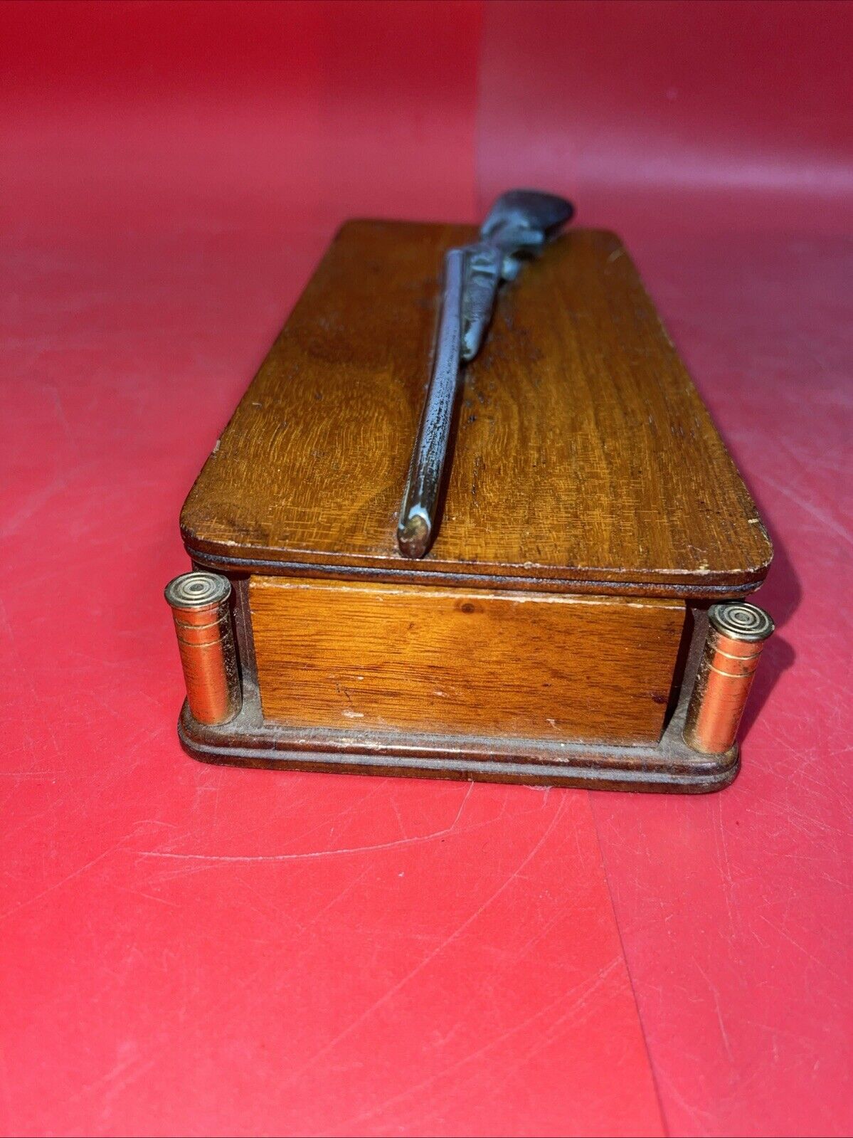 Vintage Folk Art Wood Box With Rifle & Ammo wood