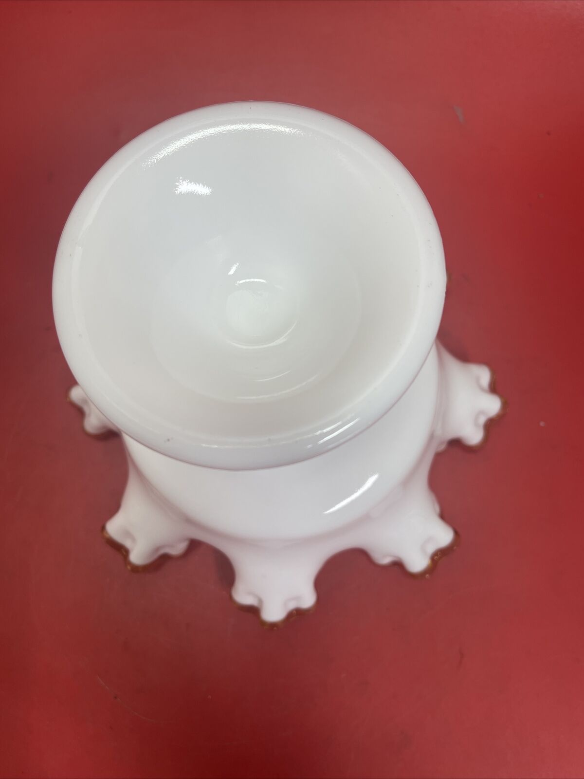Fenton compote bowl on pedestal with ruffled gold edge