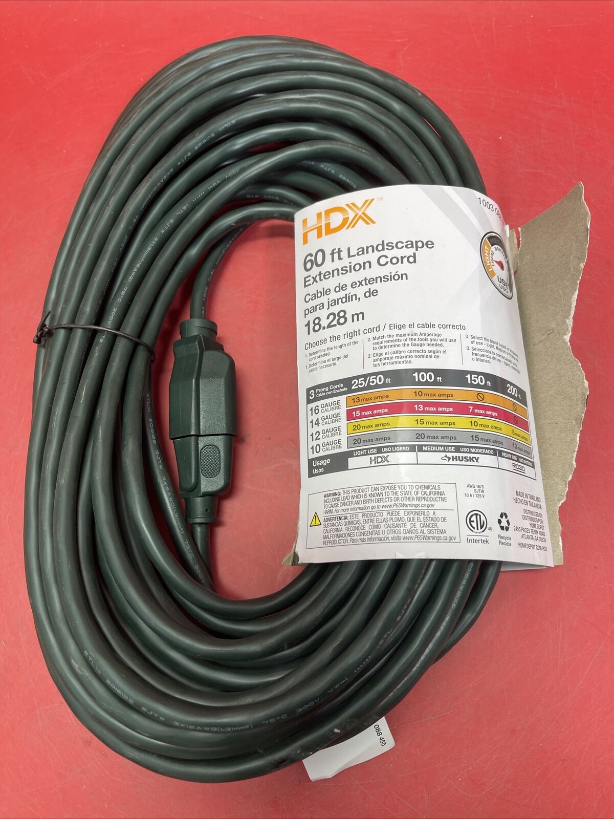 HDX 60 ft. 16/3 SJTW Green Extension Cord