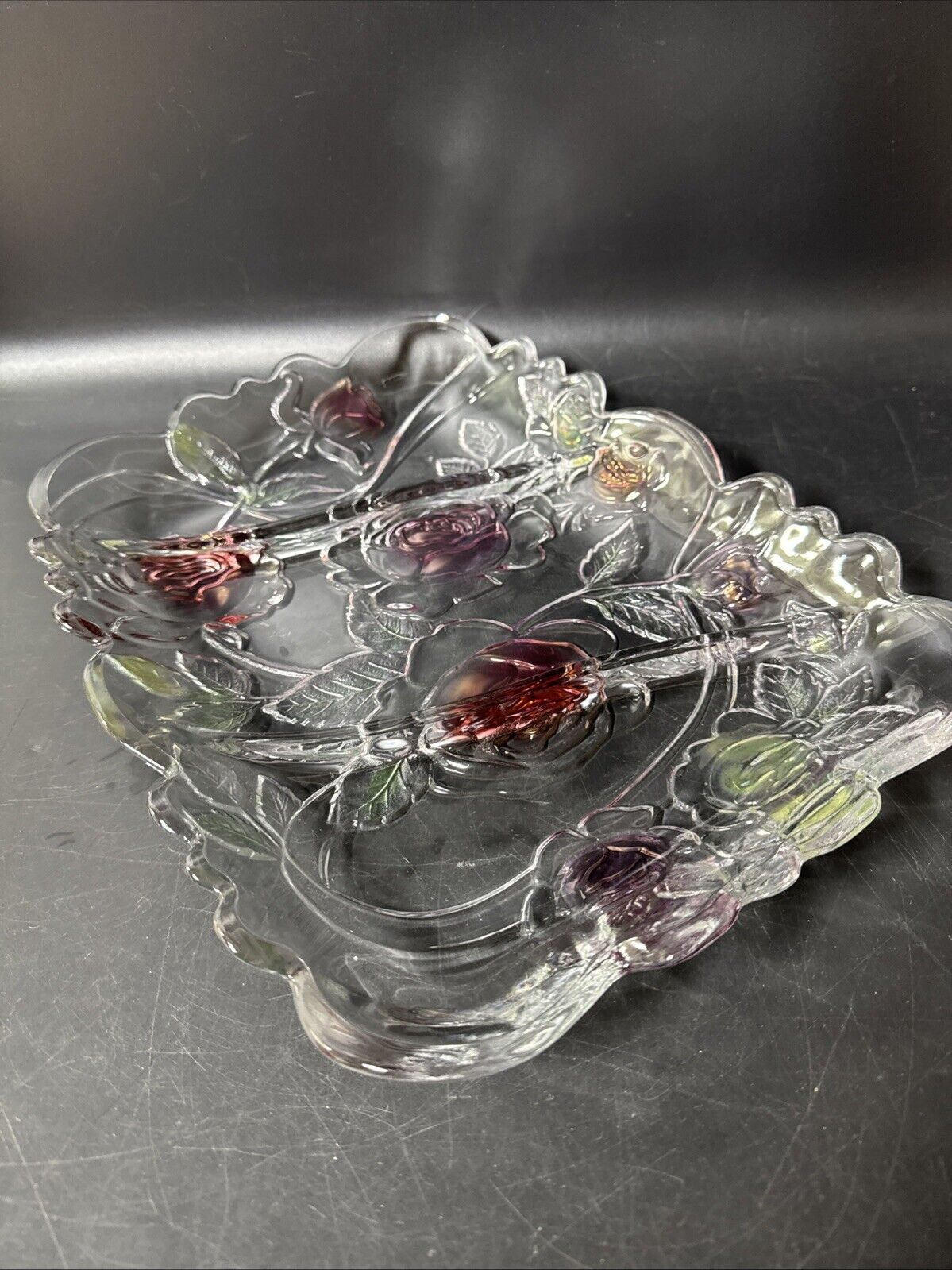 Glass Rectangular Serving Tray/Platter With Flower