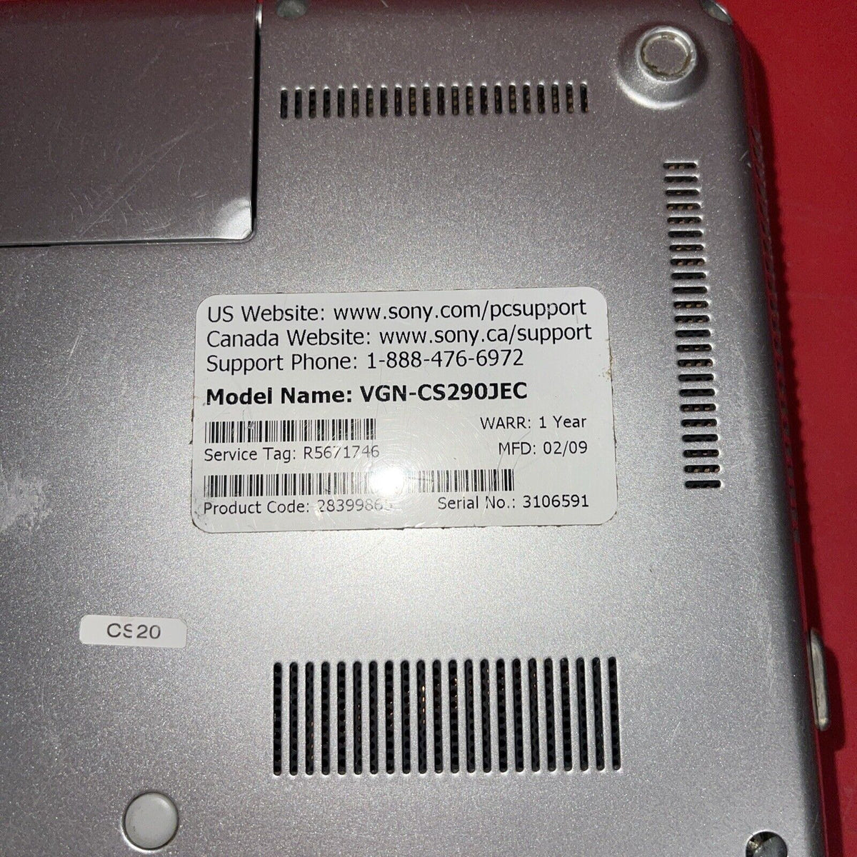 Sony Model PCG-3E2L Laptop For Parts