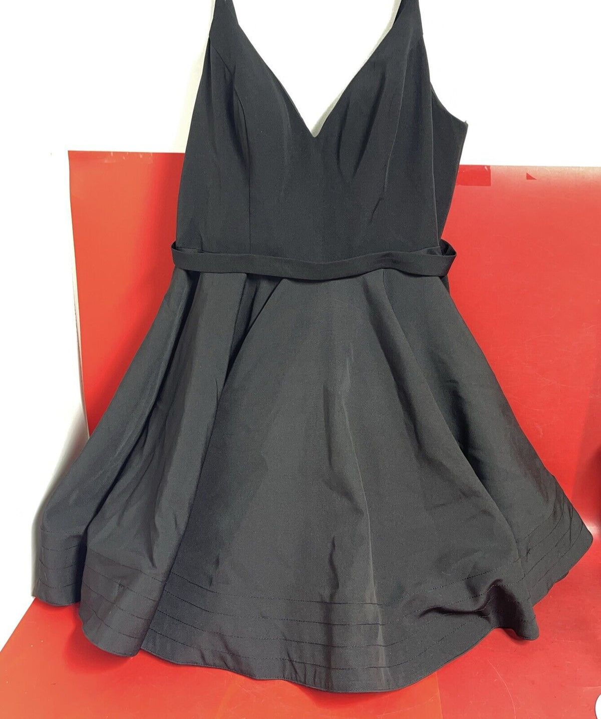 Ieena for Mac Duggal V-Neck Bodycon Flare Dress Black 14