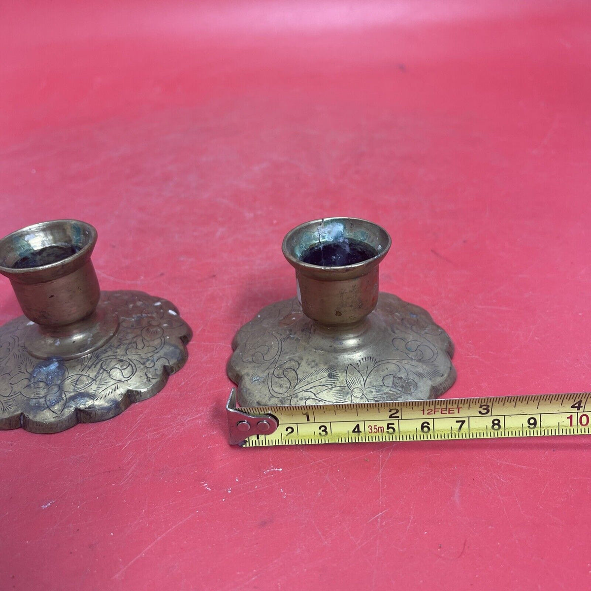 Vintage Chinese Brass Candle Stick Holder  Pattern